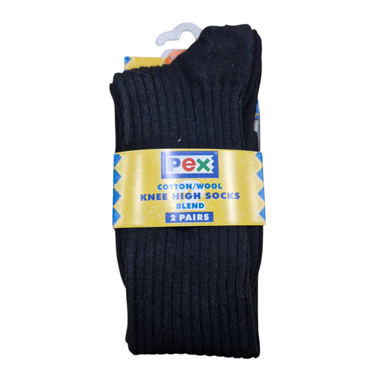 Pex Black Knee High Ribbed School Socks 2 Pack