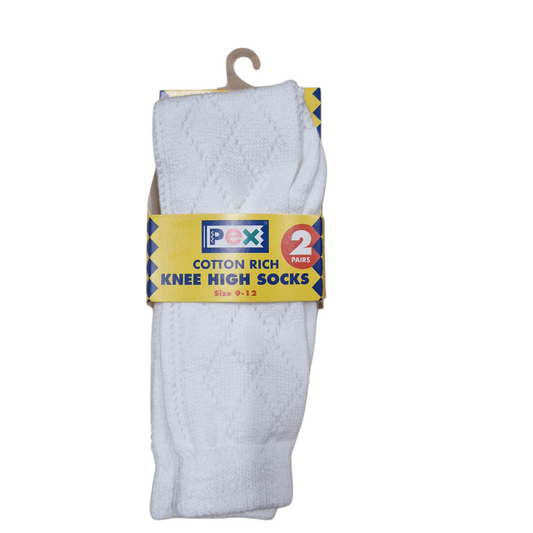Pex White Knee High School Socks 2 Pack Pearl