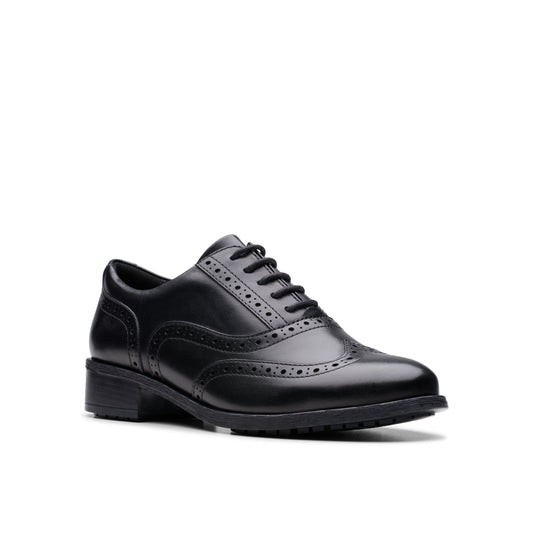 Clarks Havisham Oak Black Leather School Shoes