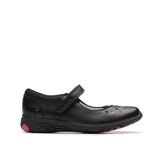 Clarks Relda Wish Black Leather School Shoes