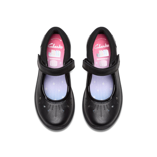 Clarks Relda Wish Black Leather School Shoes