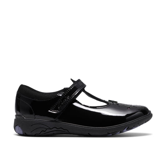 Clarks Relda Magic Black Pat School Shoes