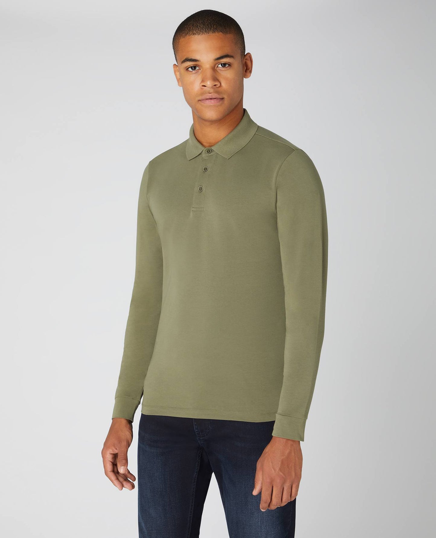 Remus Uomo 53123A 36 Olive Long Sleeve Polo Shirt