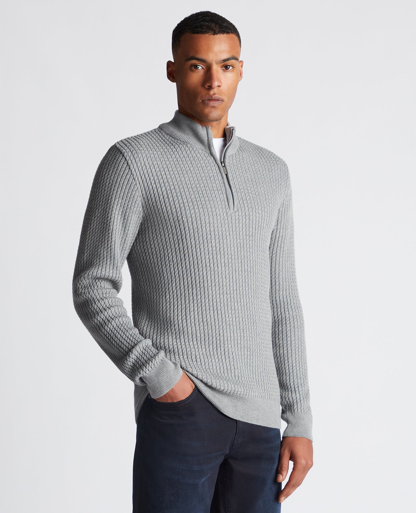 Remus Uomo 58674 03 Light Grey Long Sleeve Half Zip Sweater