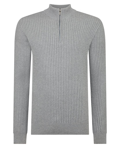Remus Uomo 58674 03 Light Grey Long Sleeve Half Zip Sweater