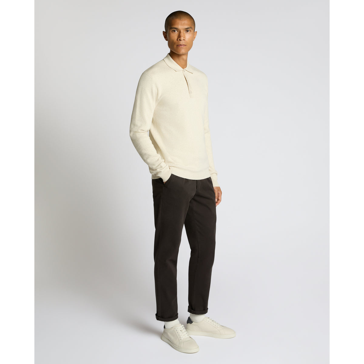 Remus Uomo 58690 91 Cream Long Sleeve Polo Sweater