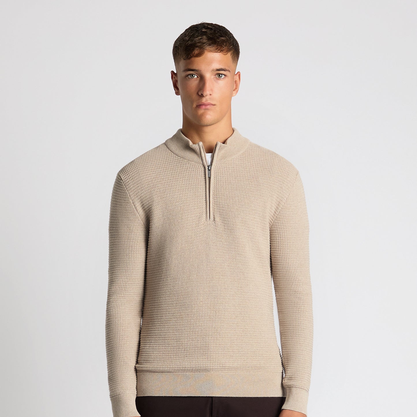 Remus Uomo 58698 91 Oatmeal Half Zip Sweater