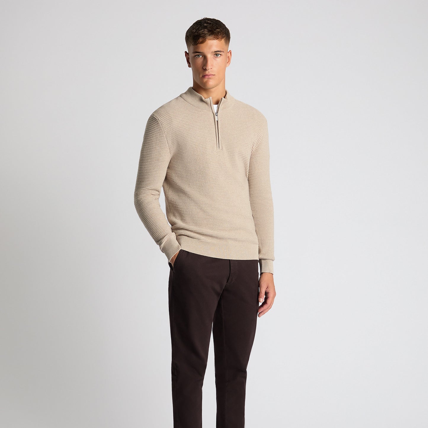 Remus Uomo 58698 91 Oatmeal Half Zip Sweater