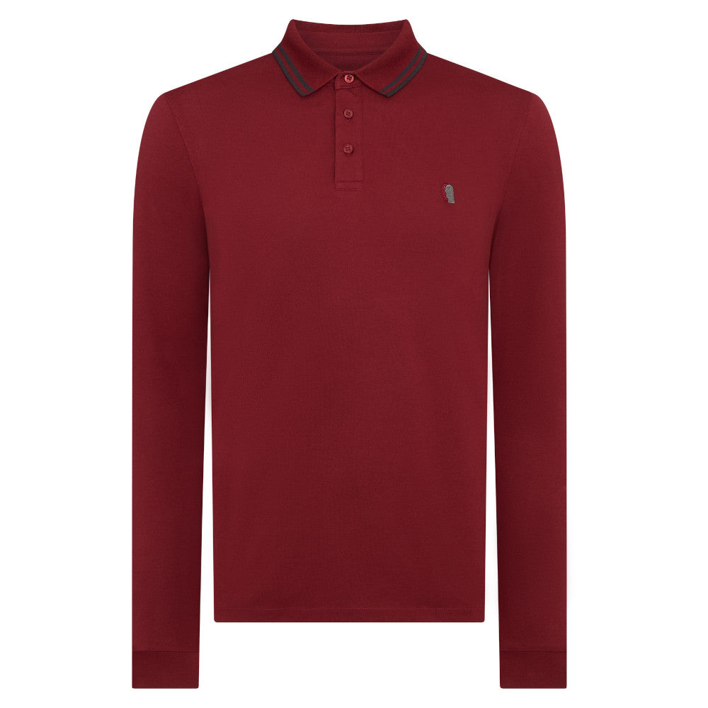 Remus Uomo 58775 67 Burgundy Long Sleeve Polo Shirt