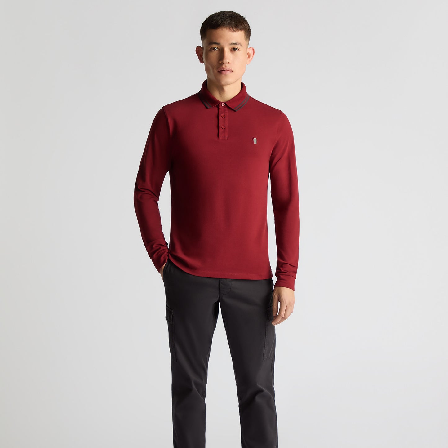 Remus Uomo 58775 67 Burgundy Long Sleeve Polo Shirt