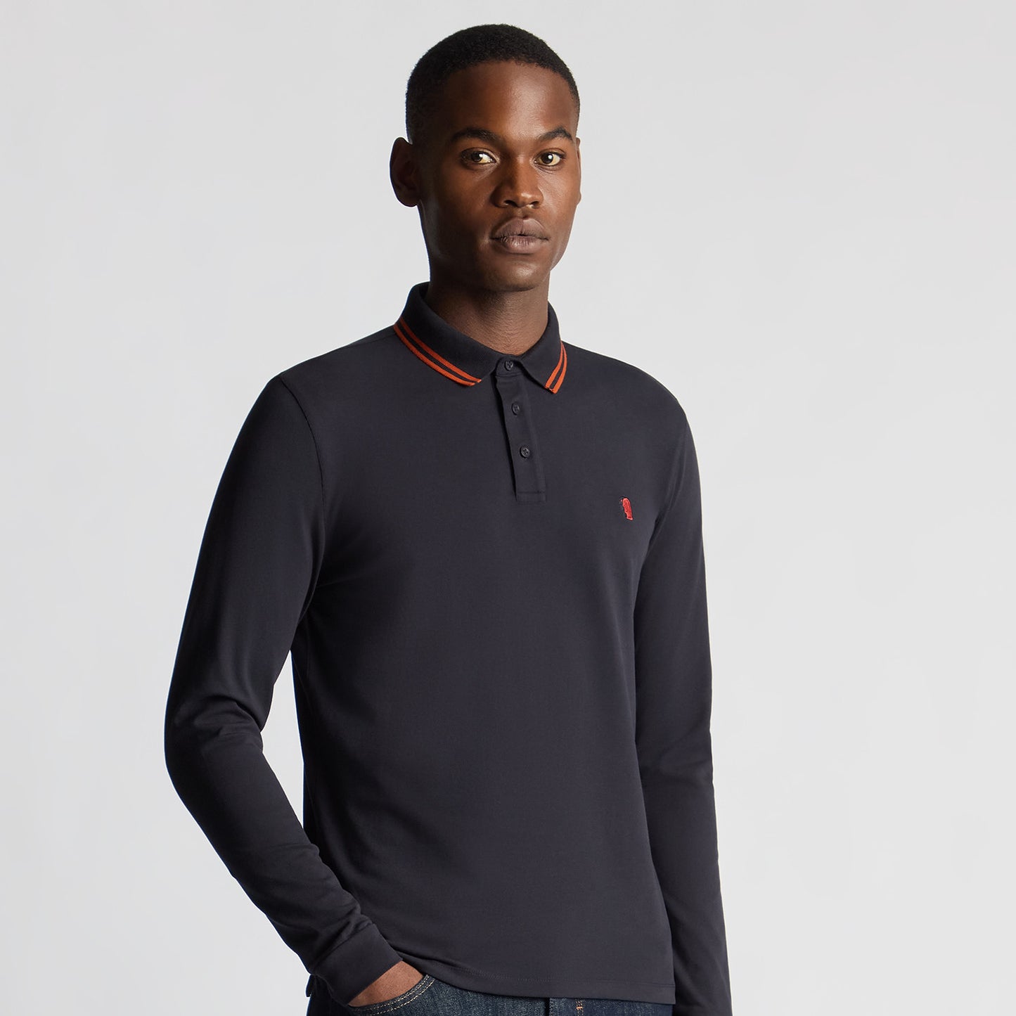 Remus Uomo 58775 785 Navy/ Brick Long Sleeve Polo Shirt