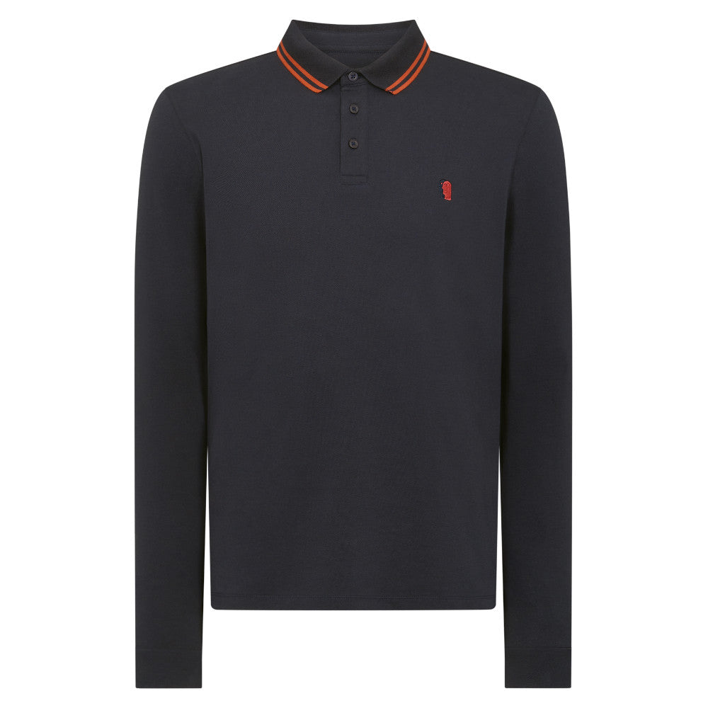 Remus Uomo 58775 785 Navy/ Brick Long Sleeve Polo Shirt