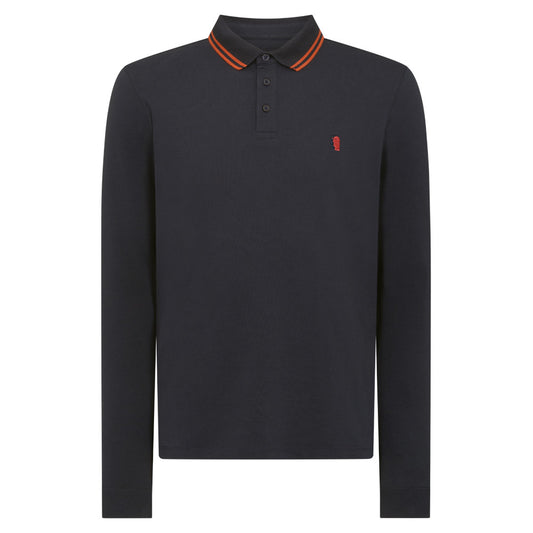 Remus Uomo 58775 785 Navy/ Brick Long Sleeve Polo Shirt