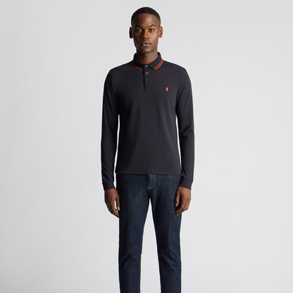 Remus Uomo 58775 785 Navy/ Brick Long Sleeve Polo Shirt