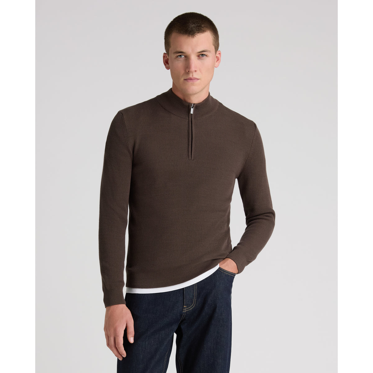 Remus Uomo 58890 47 Brown Long Sleeve Knit Half Zip