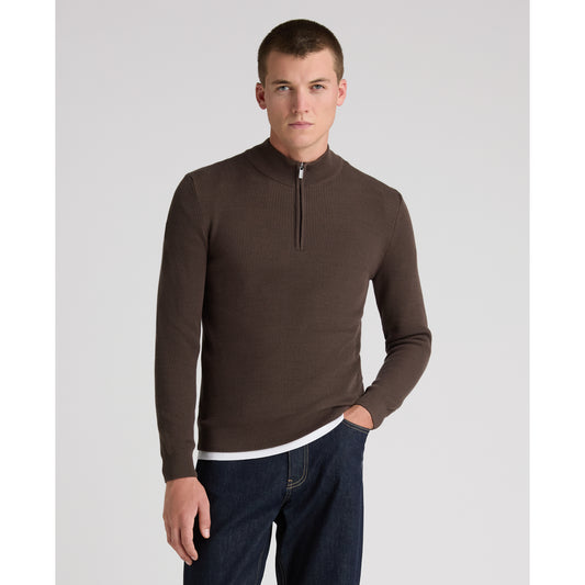 Remus Uomo 58890 47 Brown Long Sleeve Knit Half Zip