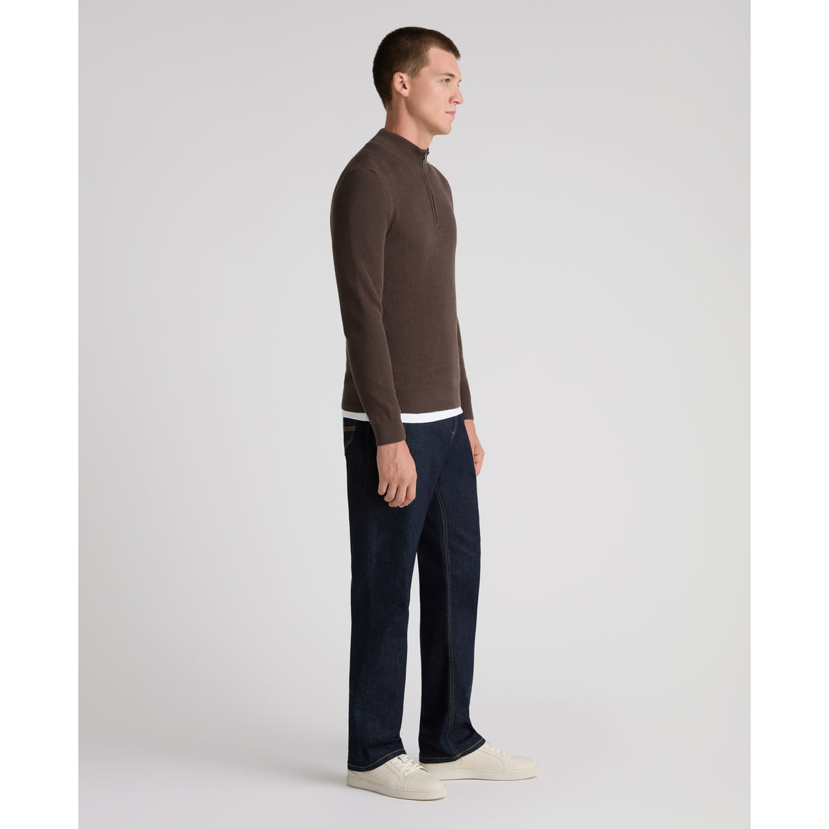 Remus Uomo 58890 47 Brown Long Sleeve Knit Half Zip
