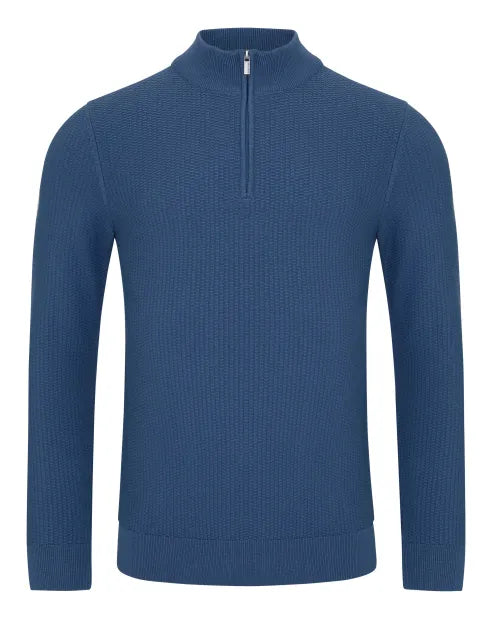 Remus Uomo 58892 25 Blue Long Sleeve Knit Half Zip