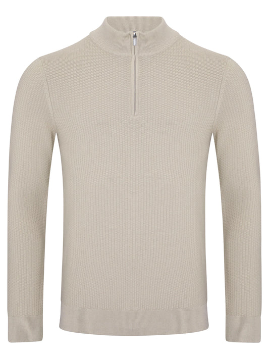 Remus Uomo 58892 92 Cream Long Sleeve Knit Half Zip