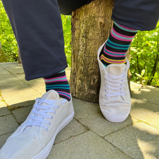 Swole Panda Navy Multi Striped Socks