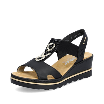 Rieker 67498-00 Black/Light Gold Sandals