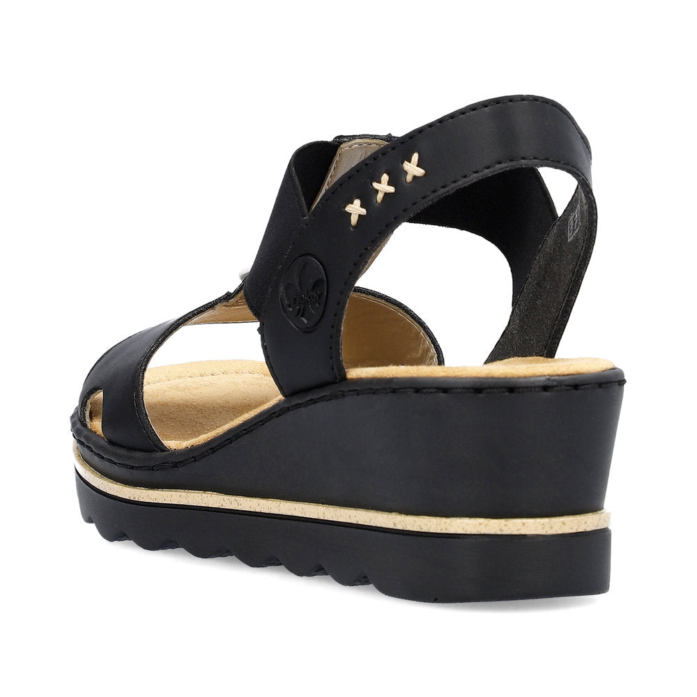 Rieker 67498-00 Black/Light Gold Sandals