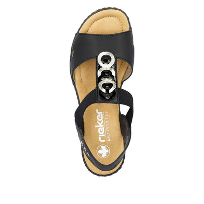 Rieker 67498-00 Black/Light Gold Sandals