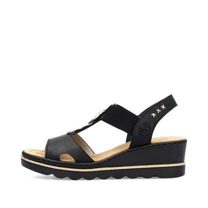 Rieker 67498-00 Black/Light Gold Sandals