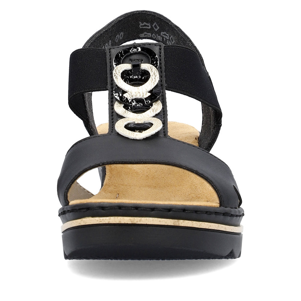 Rieker 67498-00 Black/Light Gold Sandals