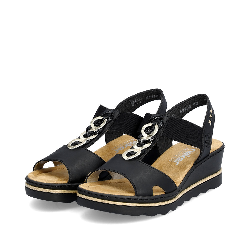 Rieker 67498-00 Black/Light Gold Sandals