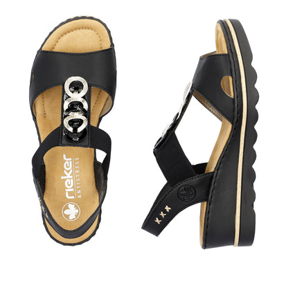 Rieker 67498-00 Black/Light Gold Sandals