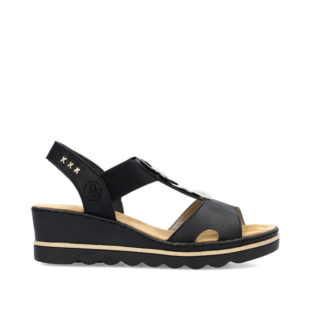 Rieker 67498-00 Black/Light Gold Sandals