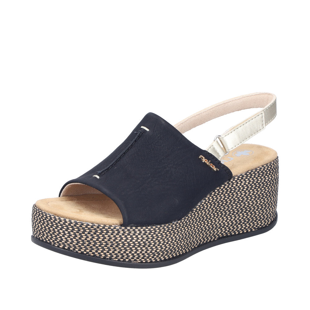 Rieker 69460-00 Black / Pale Gold Sandals