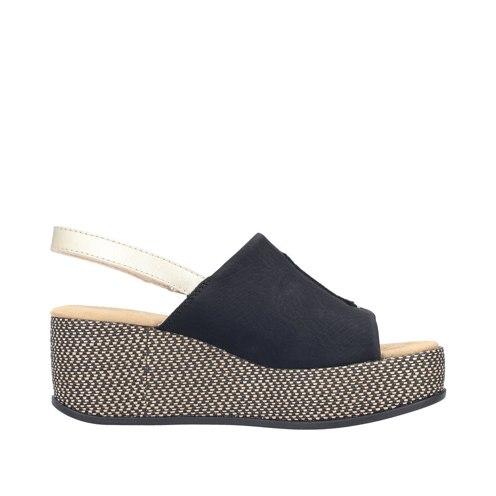 Rieker 69460-00 Black / Pale Gold Sandals