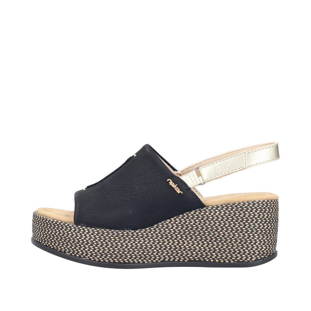 Rieker 69460-00 Black / Pale Gold Sandals