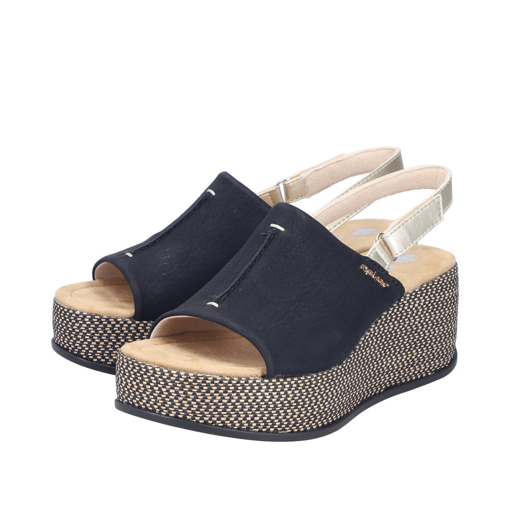 Rieker 69460-00 Black / Pale Gold Sandals
