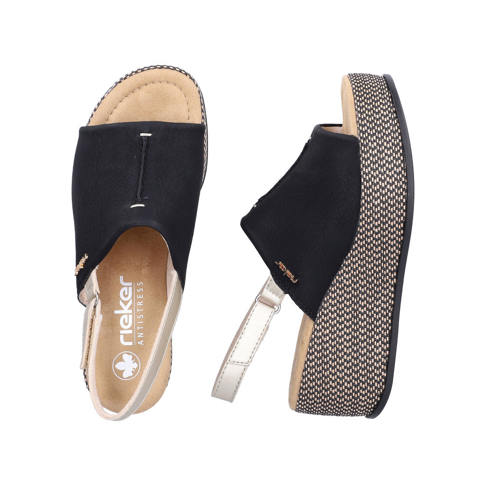 Rieker 69460-00 Black / Pale Gold Sandals