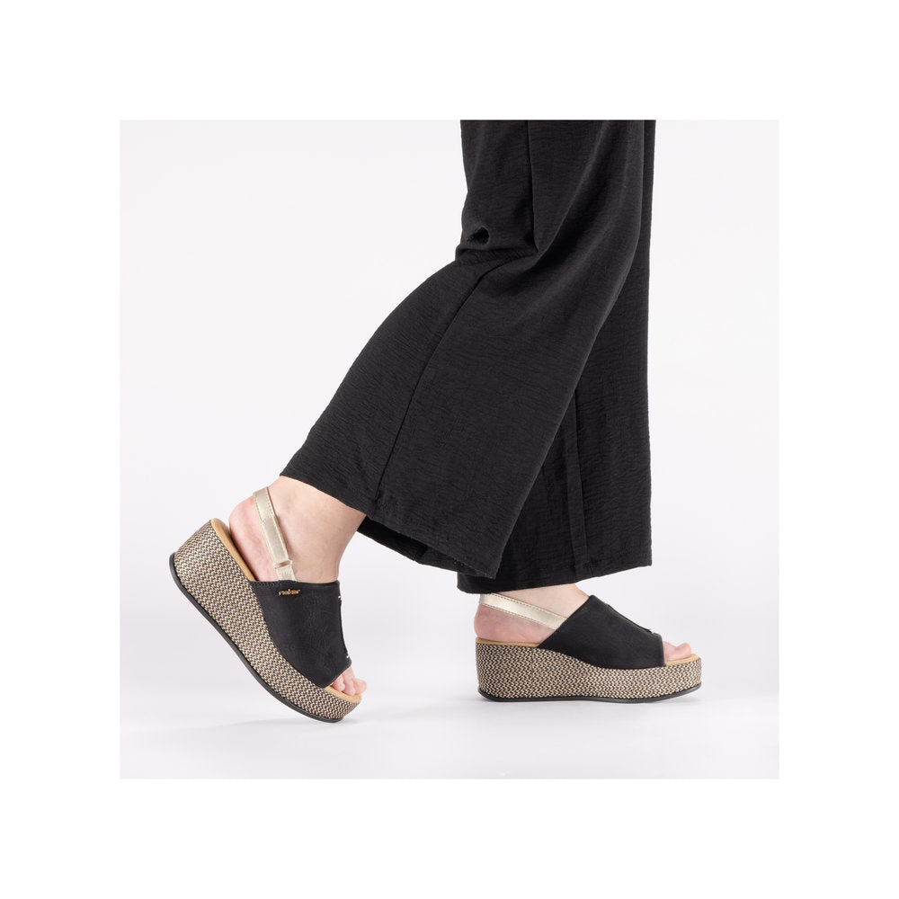 Rieker 69460-00 Black / Pale Gold Sandals