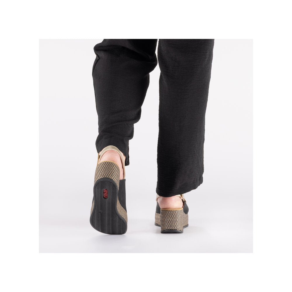Rieker 69460-00 Black / Pale Gold Sandals