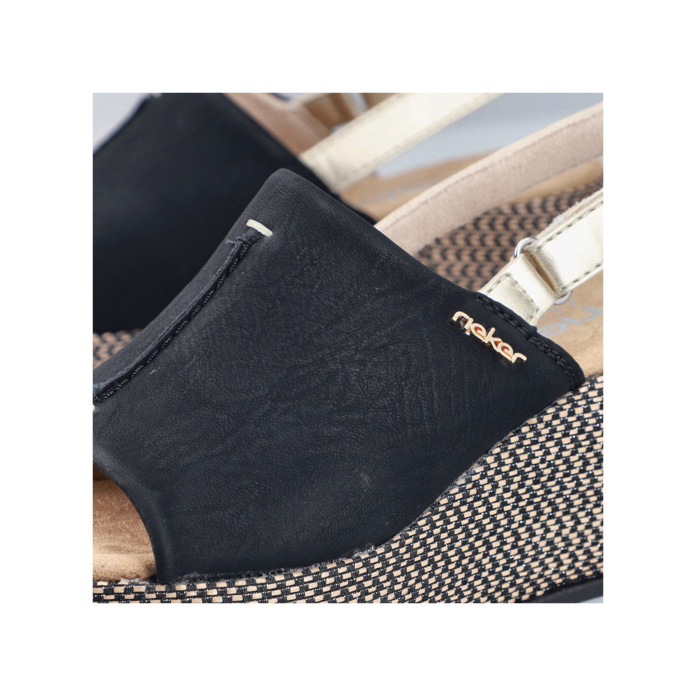 Rieker 69460-00 Black / Pale Gold Sandals