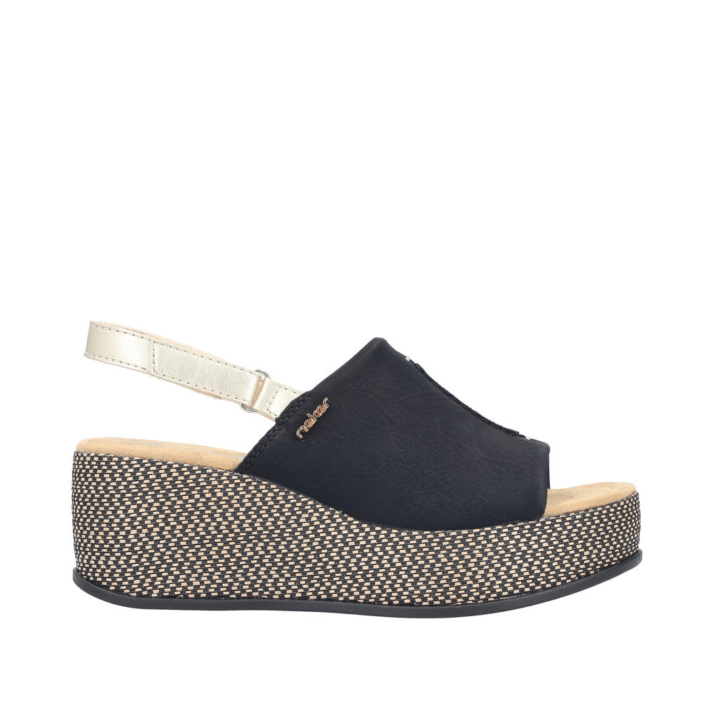 Rieker 69460-00 Black / Pale Gold Sandals
