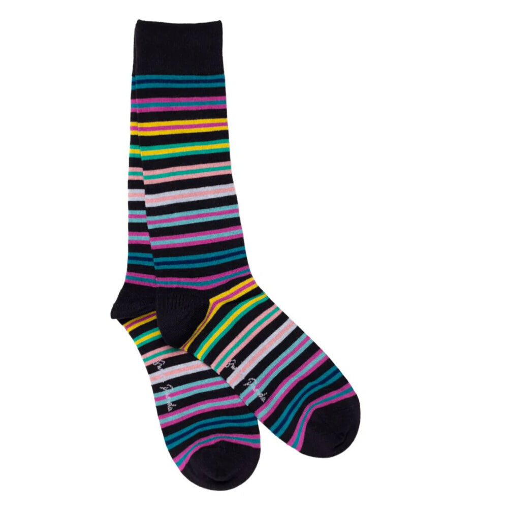 Swole Panda Navy Multi Striped Socks
