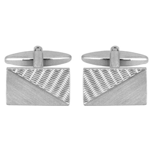 Wallace Rectangle Engine Turned Rhodium Cufflinks