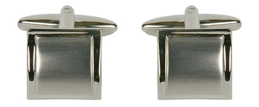 Shiny + Brushed Square Curved Rhodium Cufflinks