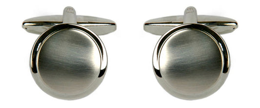Shiny & Brushed Round Curved Rhodium Cufflinks