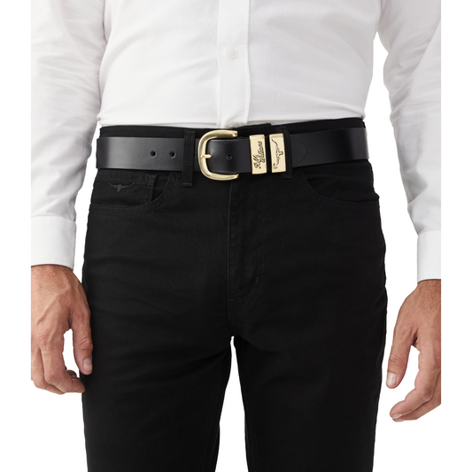 RM Williams Drover Black 1 1/2 Inch 3 Piece Solid Hide Belt