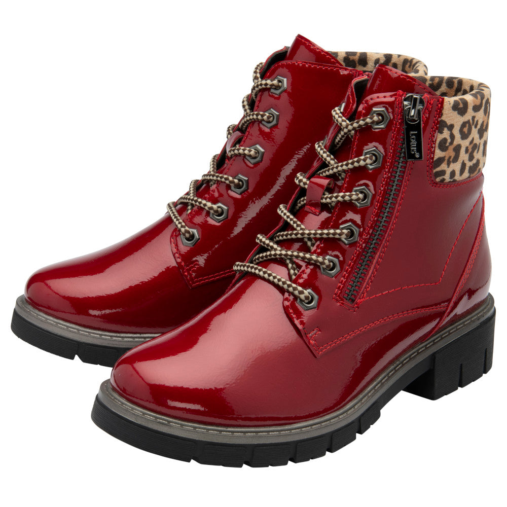 Lotus Charleston Red Patent/Leopard Boots