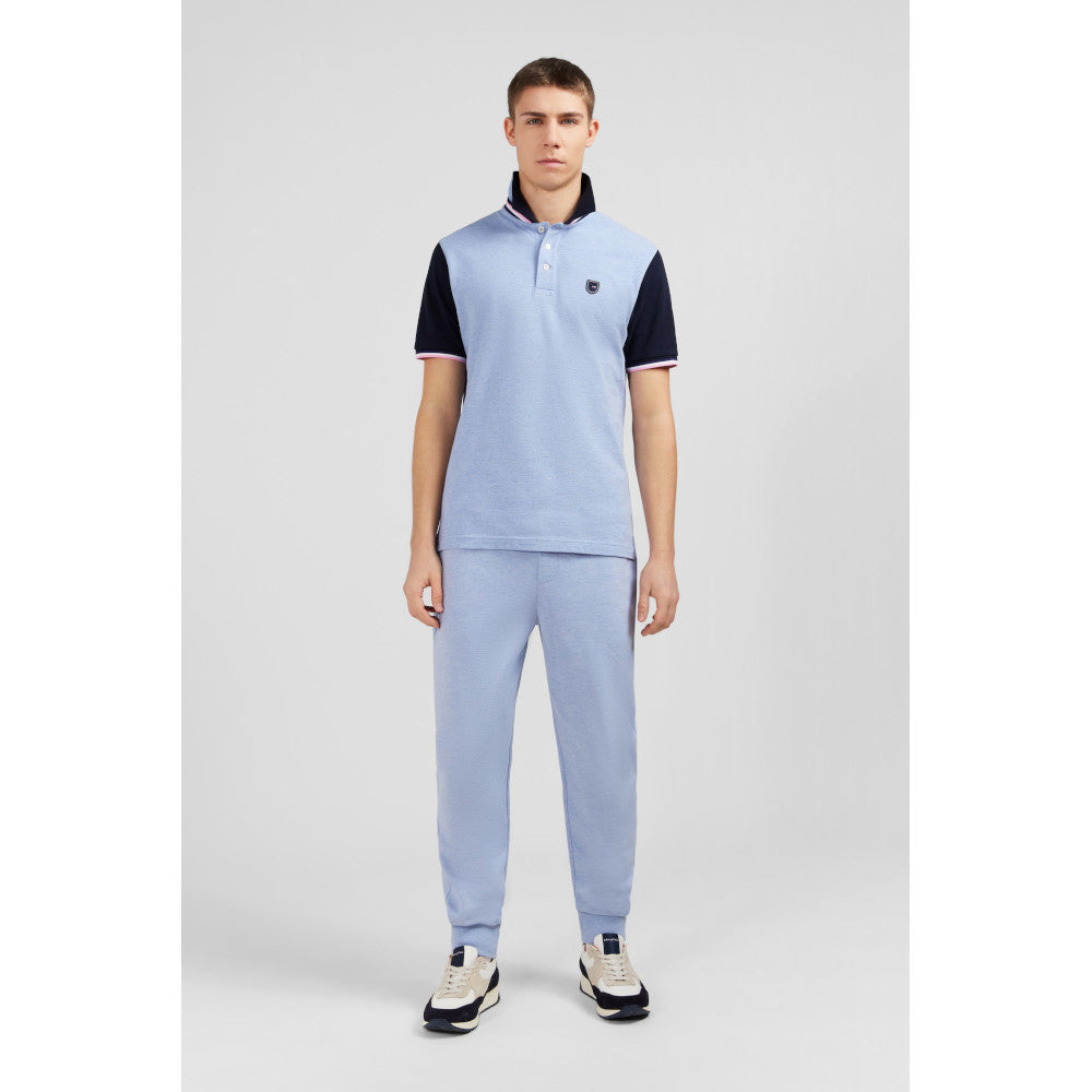 Eden Park Blue Short-Sleeved Polo Shirt With Navy Sleeves