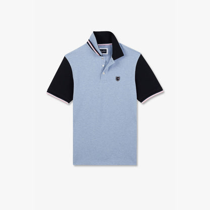 Eden Park Blue Short-Sleeved Polo Shirt With Navy Sleeves