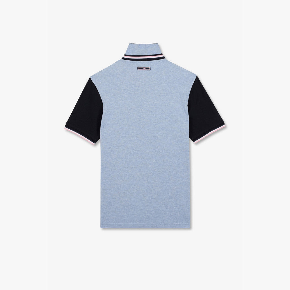 Eden Park Blue Short-Sleeved Polo Shirt With Navy Sleeves